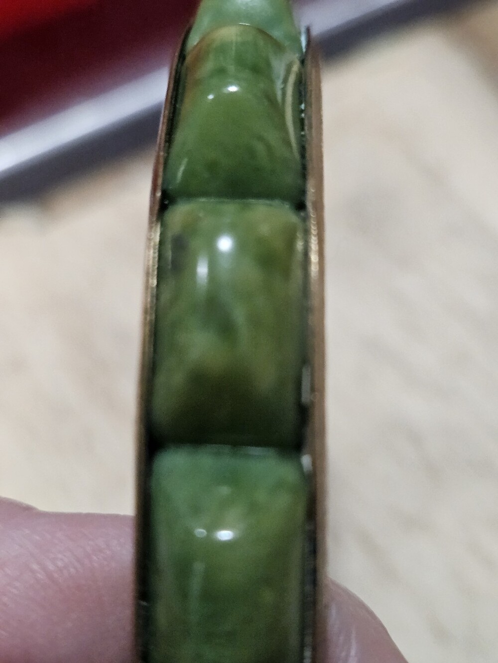Vintage 1930s Art Deco Bakelite Brass Bangle Creamed Spinach Marbled Segmented - Picture 12 of 13